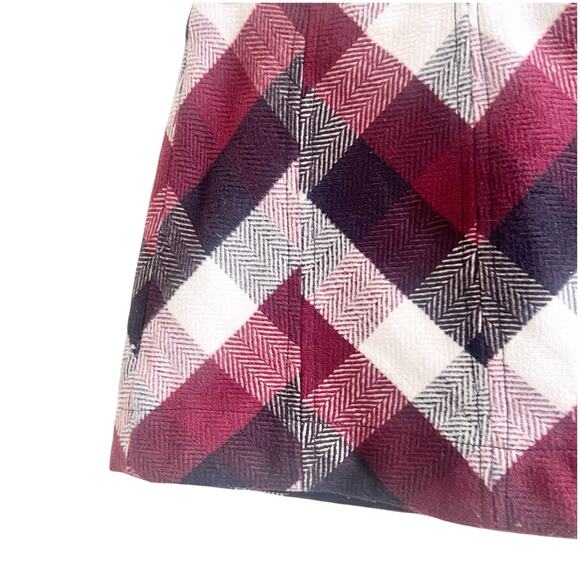 Free People Twiggy Herringbone Wool Like Mini Skirt Size 0 Maroon Ivory Boho - Picture 9 of 10